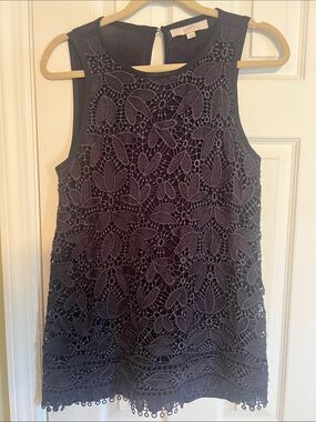 LOFT Navy Crochet Lace Sleeveless Shell